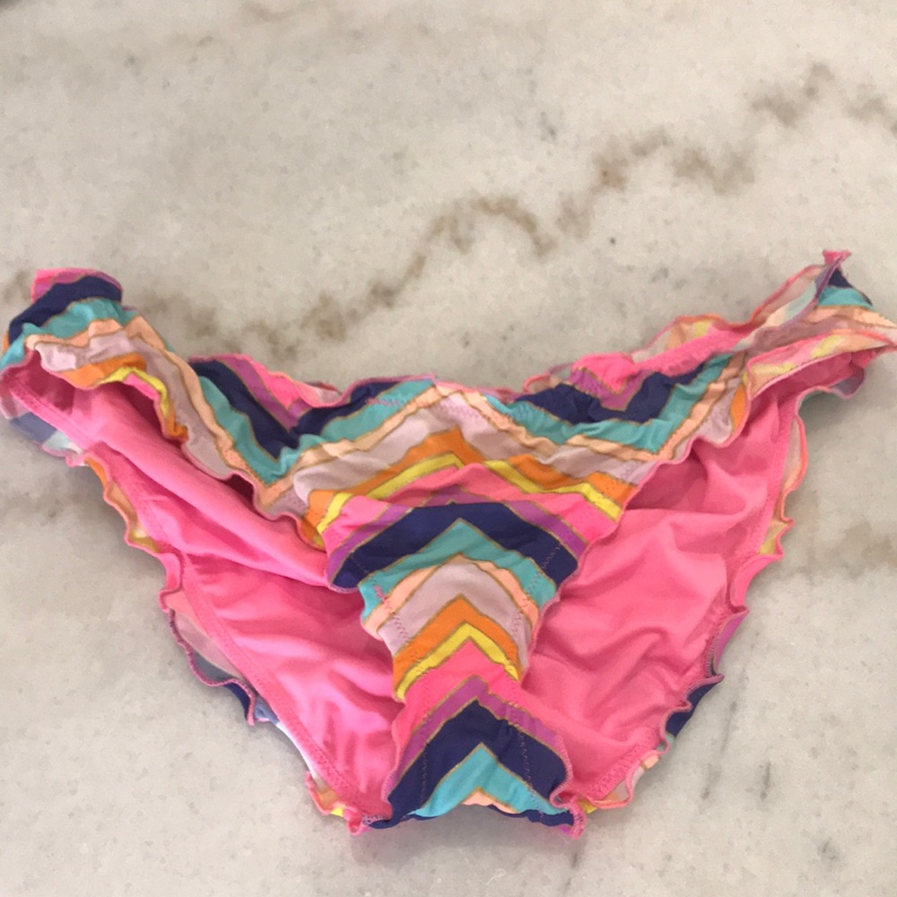PINK VICTORIAS SECRET Bright Summer Chevron Y2k Cheeky Bikini Swim Bottoms Worn